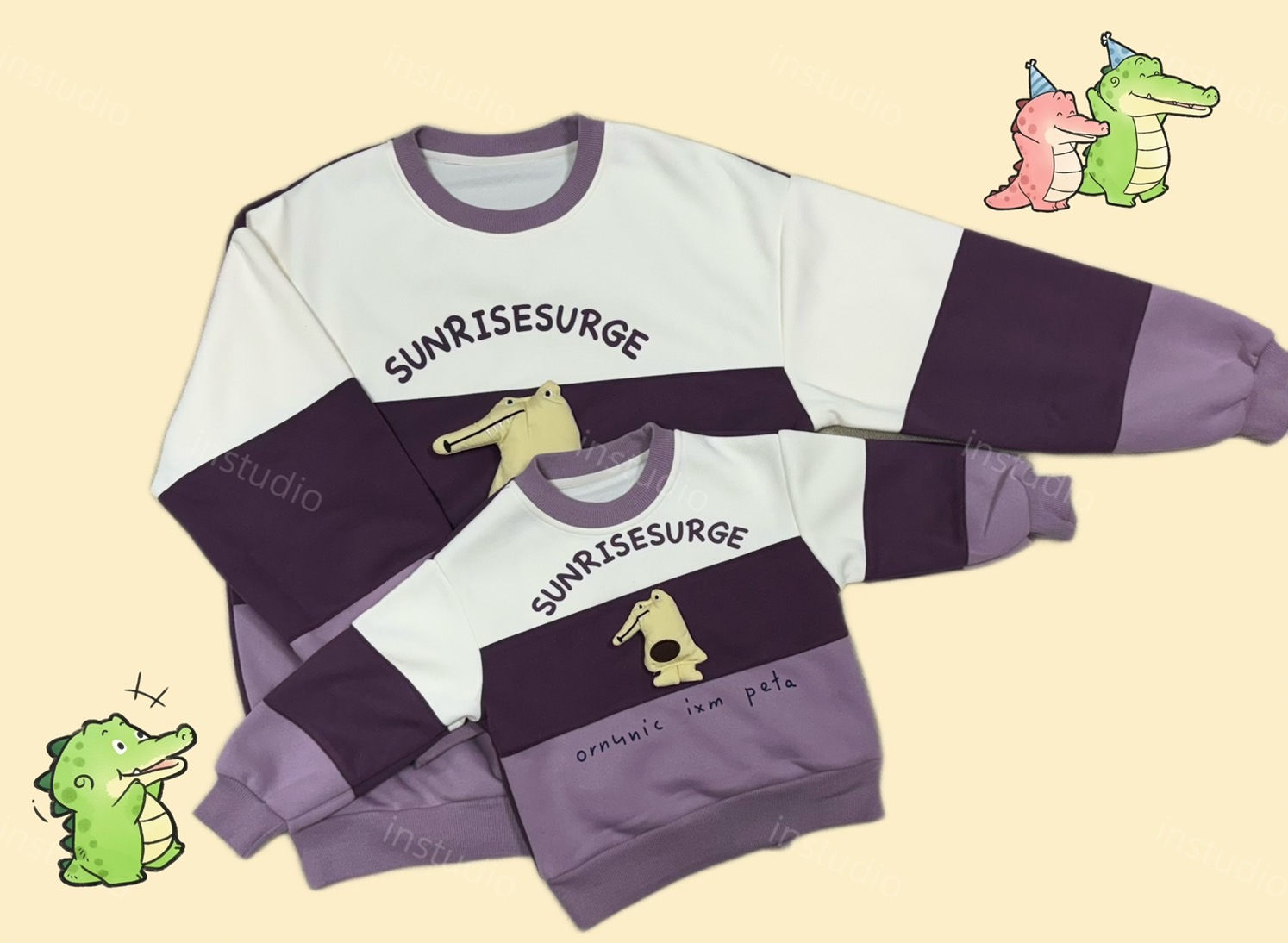 拼色立體鱷魚親子套裝