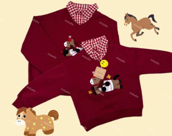 馬年格紋襯衫假兩件親子套裝