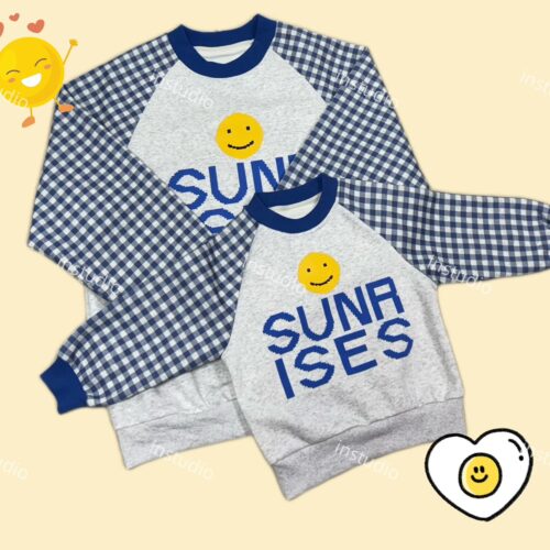 藍白格紋笑臉親子套裝