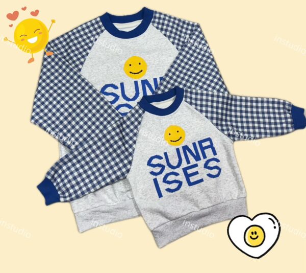 藍白格紋笑臉親子套裝