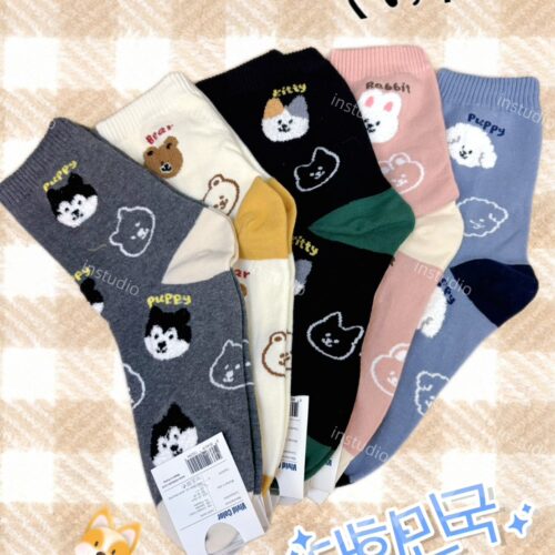 韓系動物塗鴉中筒襪