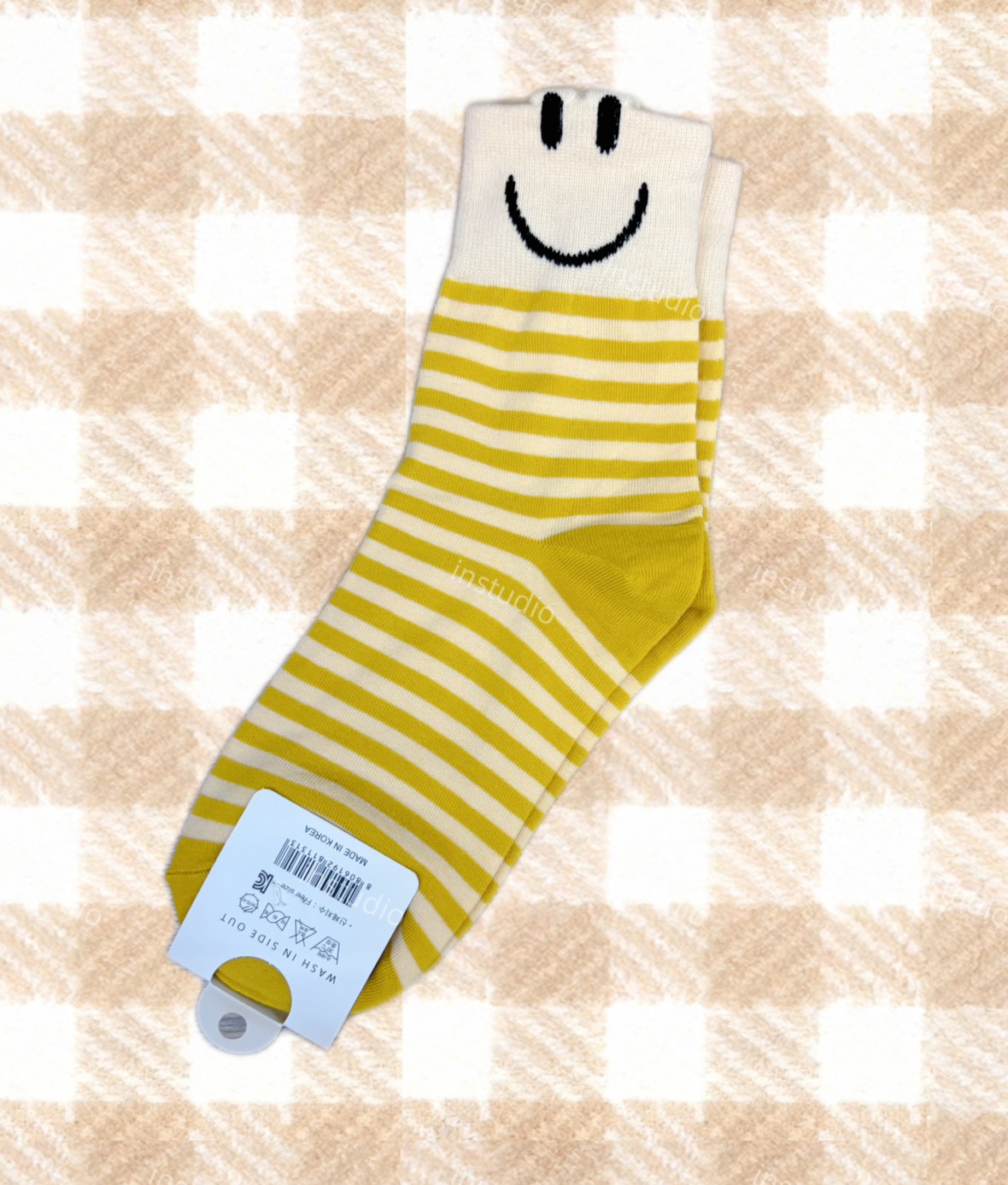 韓系條紋微笑中筒襪