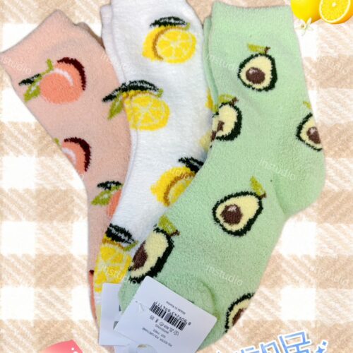 韓系水果毛絨中筒襪
