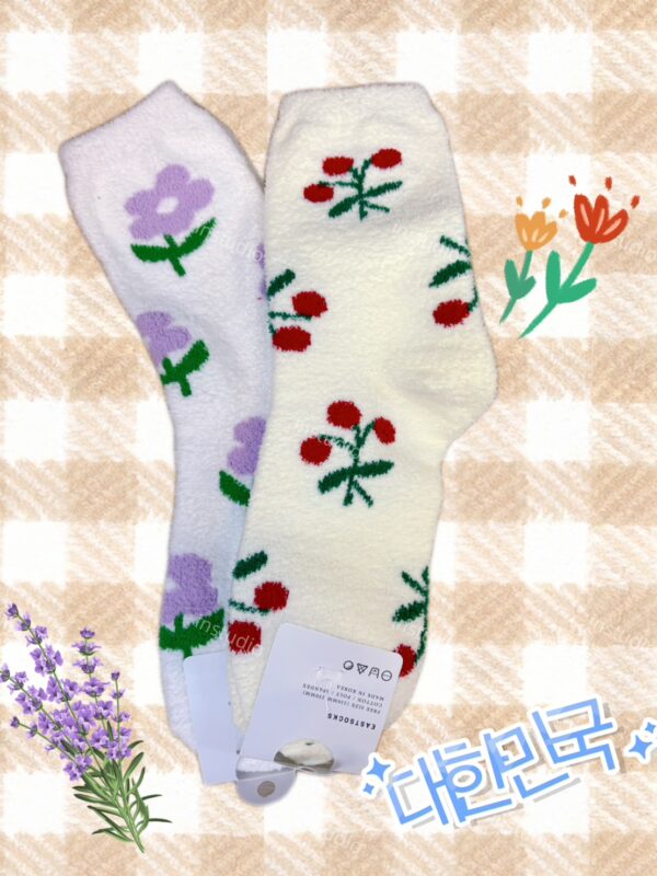 韓系花果毛絨中筒襪