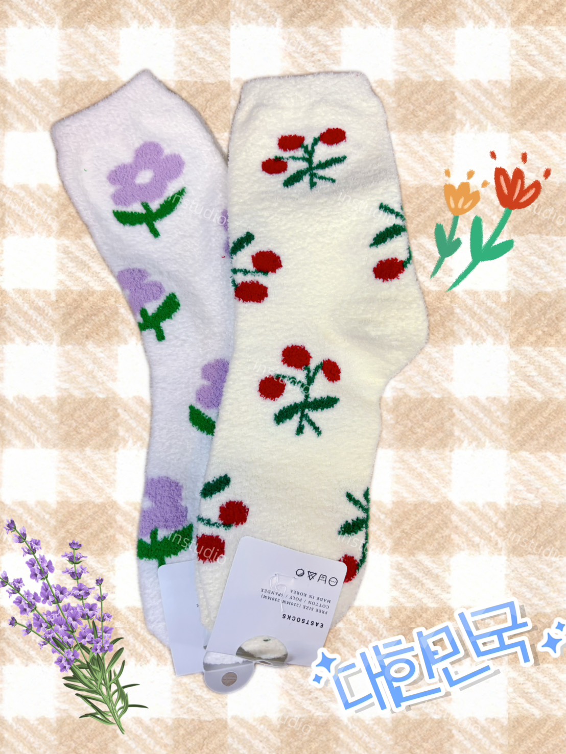 韓系花果毛絨中筒襪