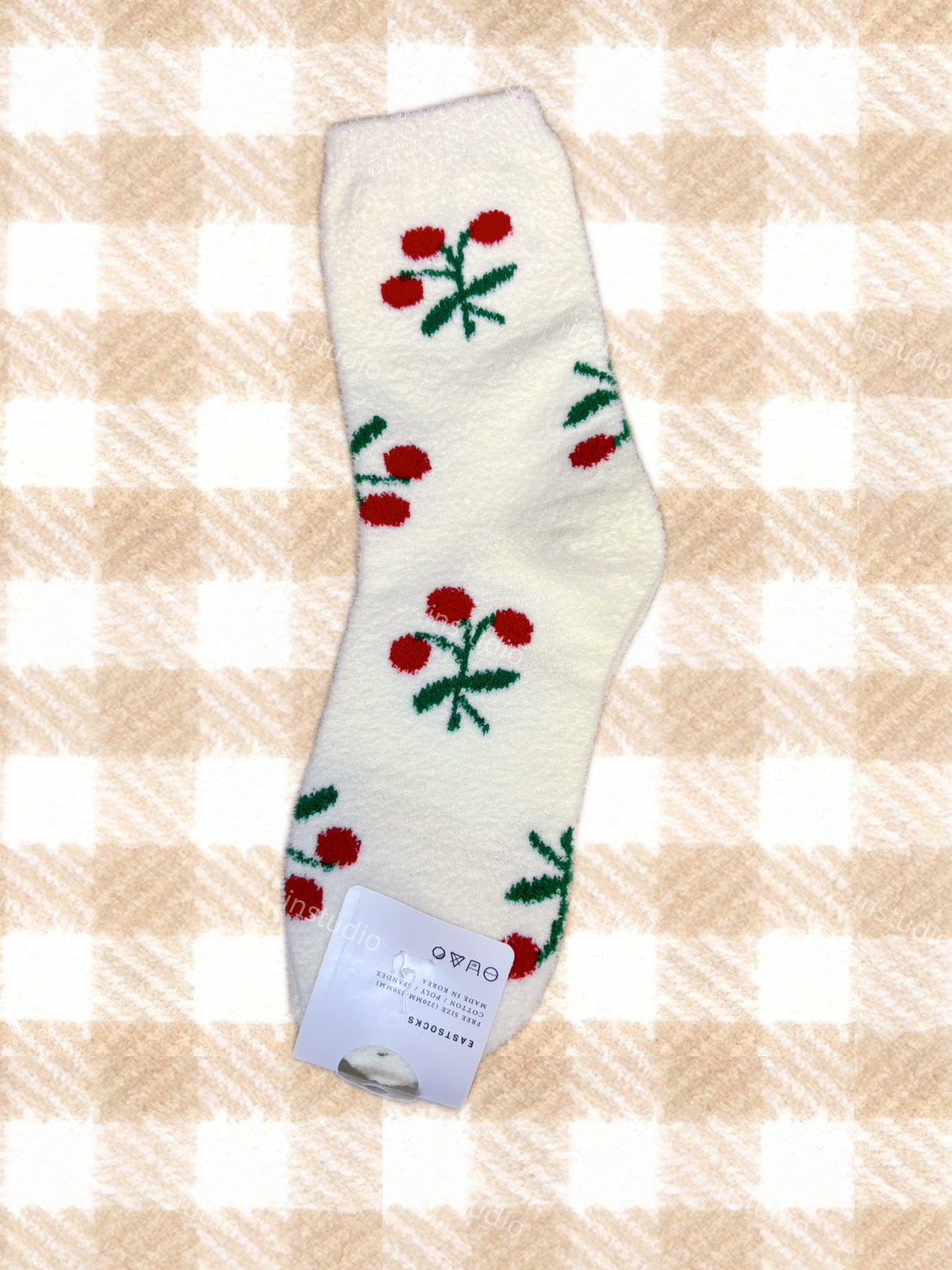 韓系花果毛絨中筒襪