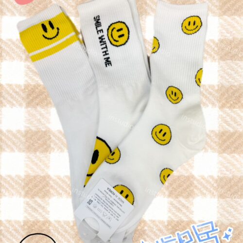 韓系簡約笑臉中筒襪