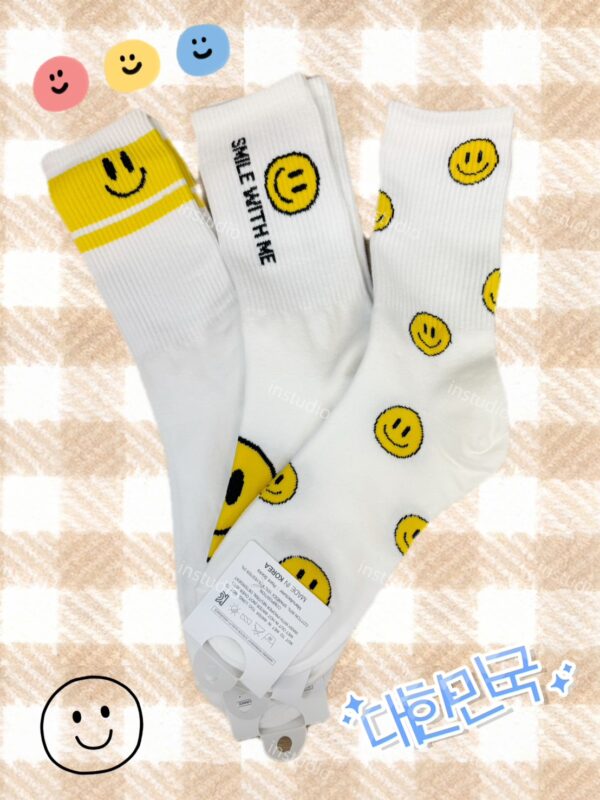 韓系簡約笑臉中筒襪