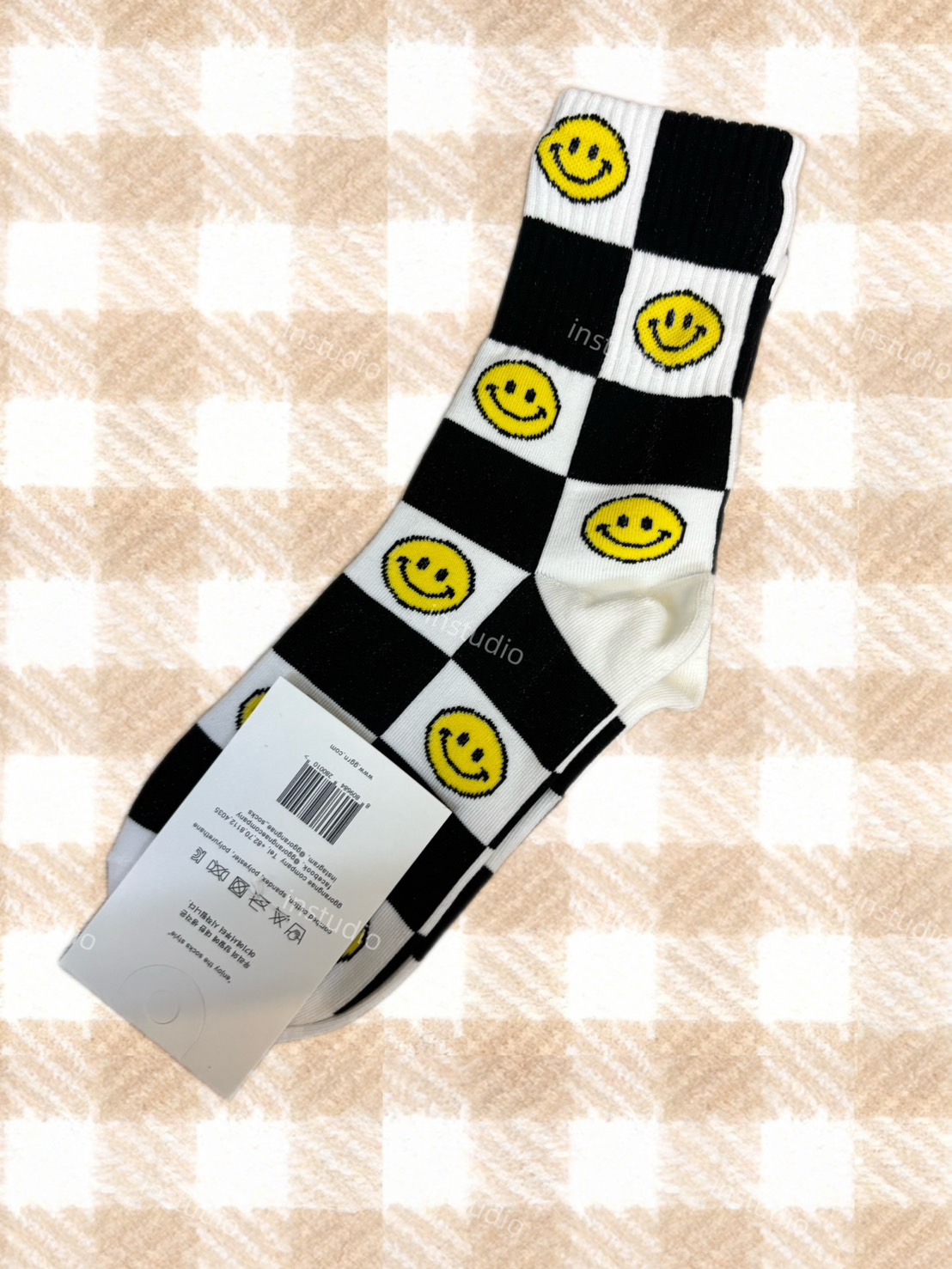 韓系格紋笑臉中筒襪 韓系格紋笑臉中筒襪