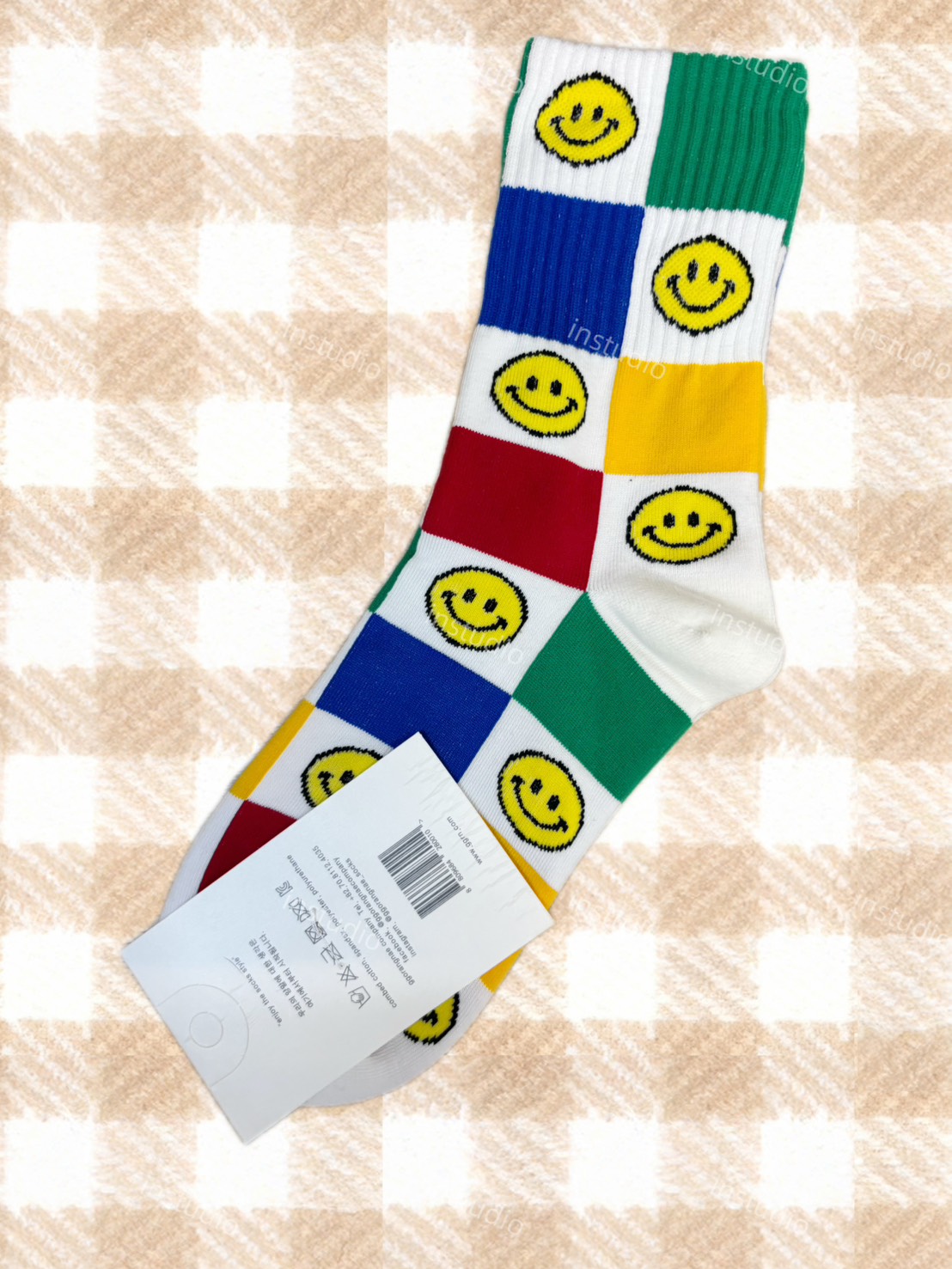 韓系格紋笑臉中筒襪 韓系格紋笑臉中筒襪