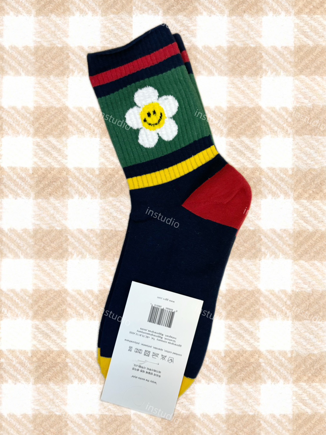 韓系花朵笑臉中筒襪 韓系花朵笑臉中筒襪