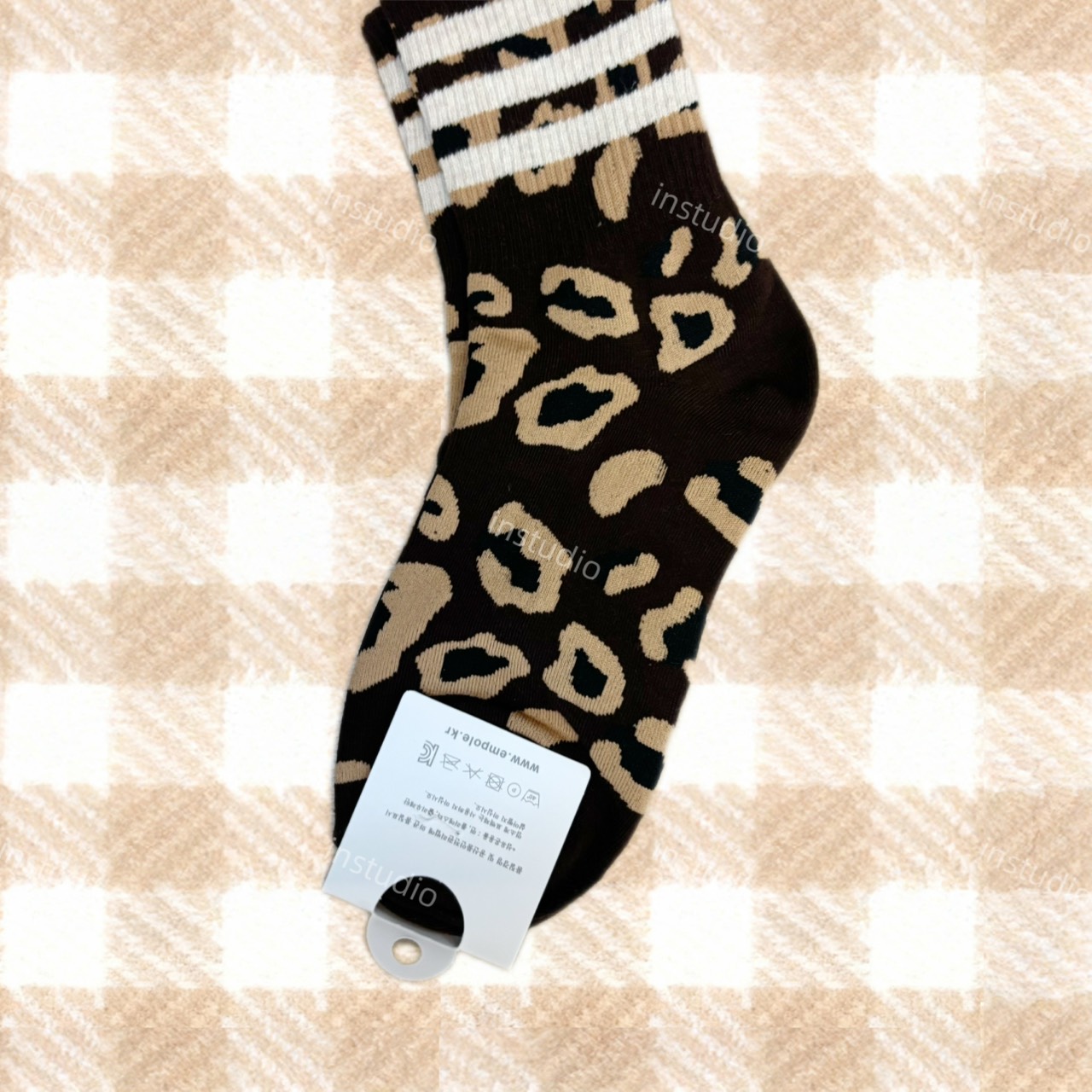 韓系豹紋中筒襪