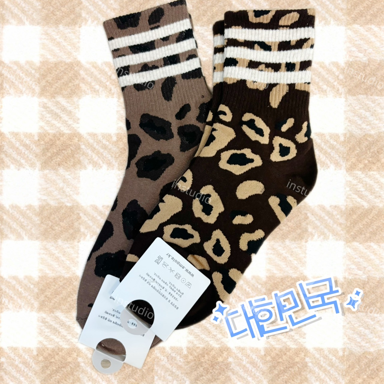 韓系豹紋中筒襪