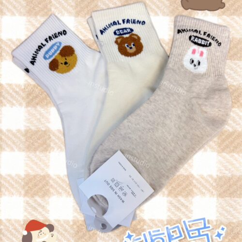 韓系奶油動物襪
