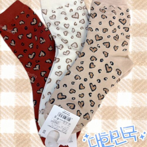 韓系愛心豹紋中筒襪