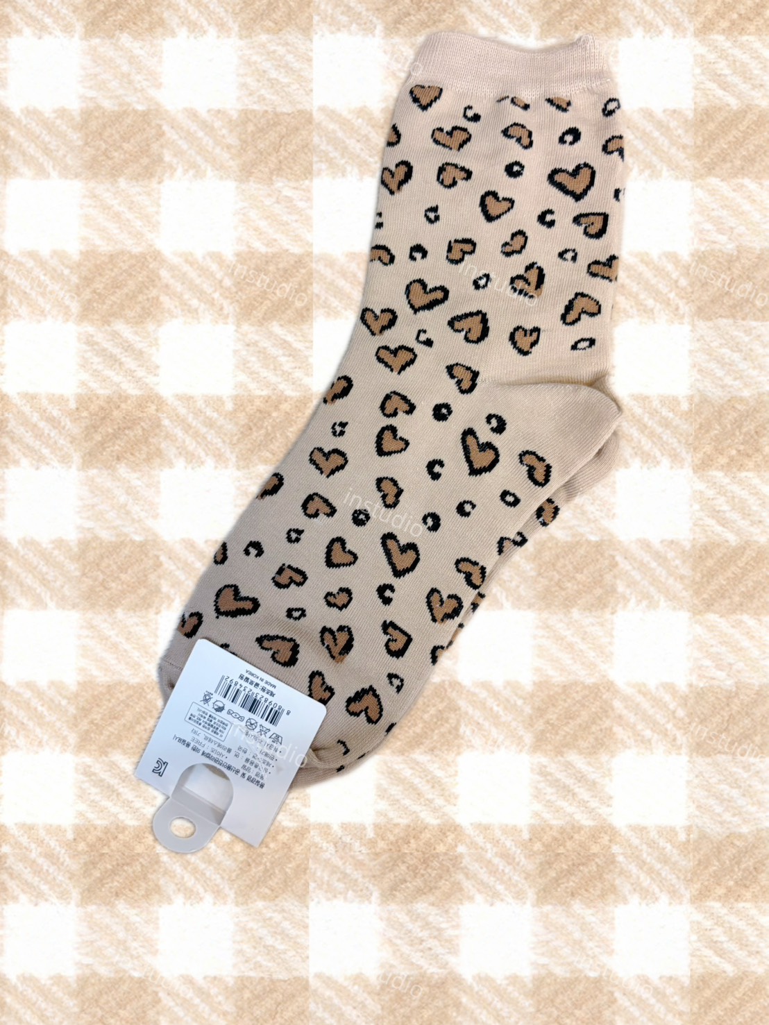 韓系愛心豹紋中筒襪