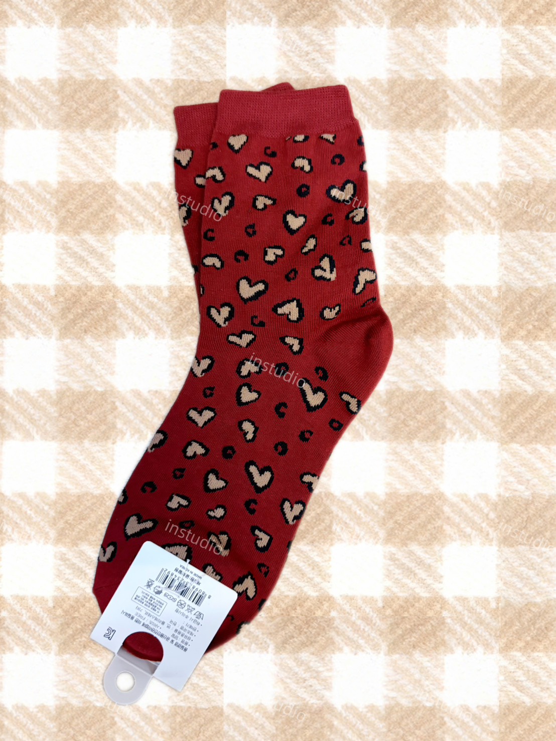 韓系愛心豹紋中筒襪