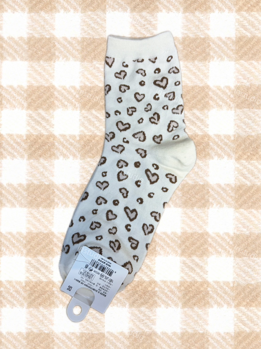 韓系愛心豹紋中筒襪